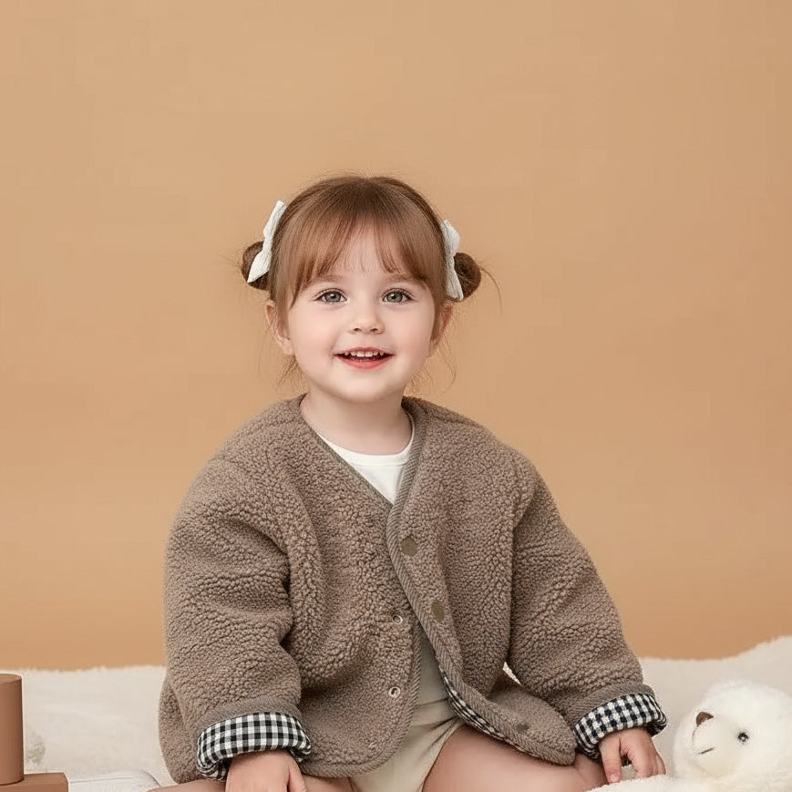 Çocuk Mont Kareli Peluş Çİft Taraflı 34281