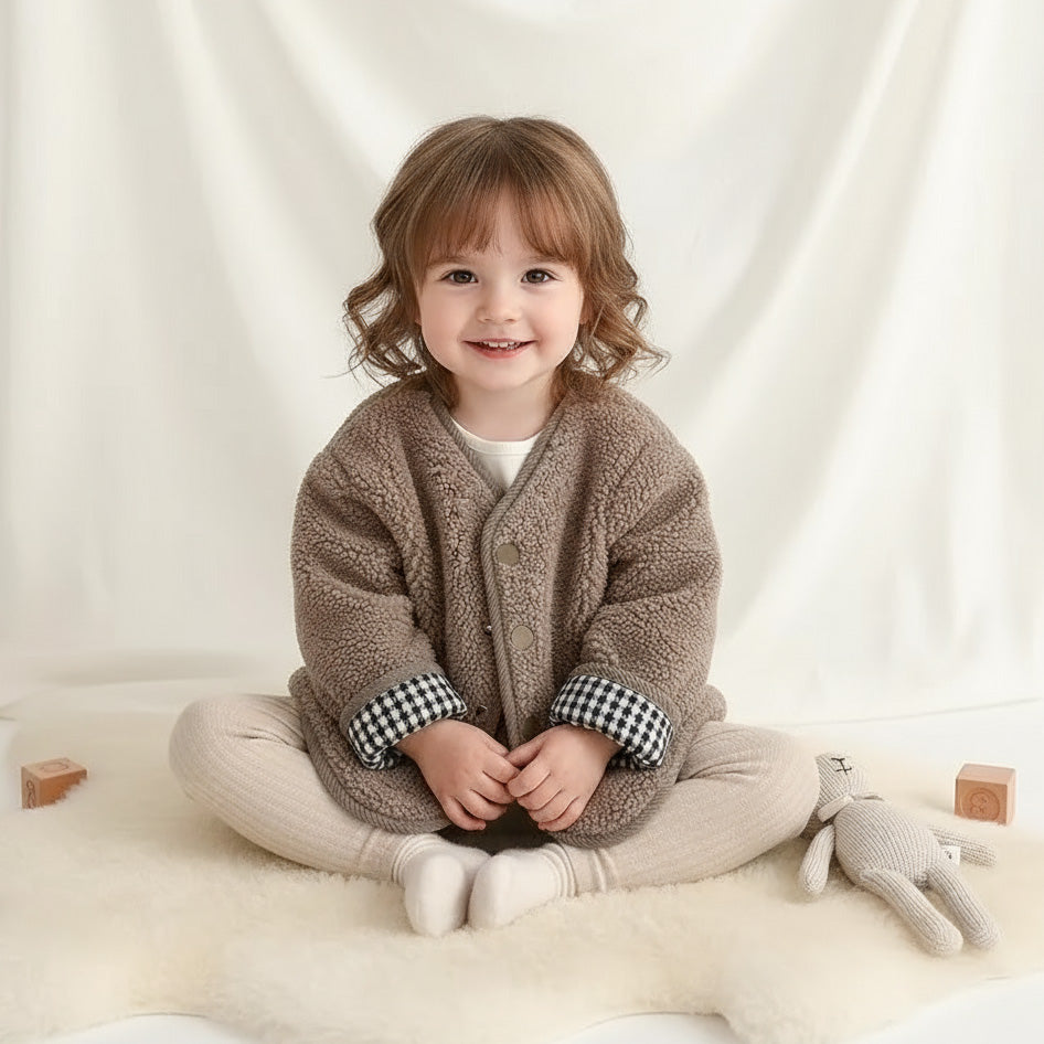Çocuk Mont Kareli Peluş Çİft Taraflı 34281