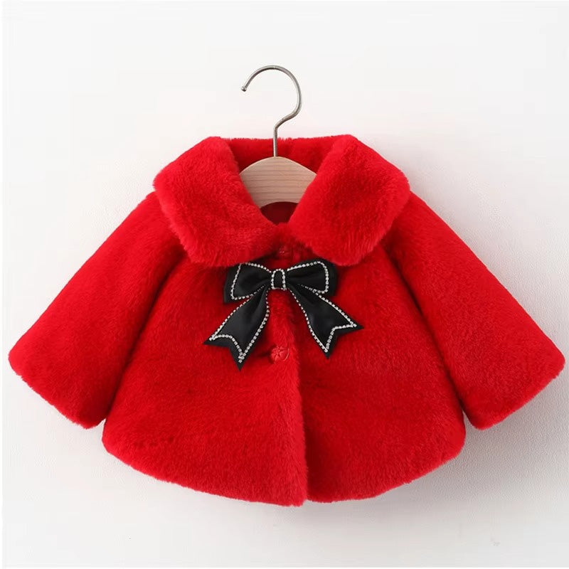 Pelüş Fiyonk Detaylı Bebek Kız Kürk Montu (0-2 Yaş)  35866