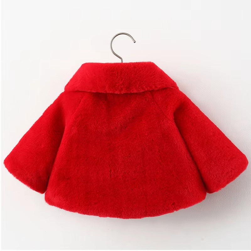 Pelüş Fiyonk Detaylı Bebek Kız Kürk Montu (0-2 Yaş)  35866