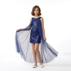 Kız Çocuk Payet İşlemeli ve Çıkabilir Tül Kuyruklu Mezuniyet Elbisesi