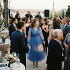 Kadın Kraliyet Mavisi Kruvaze Yaka Balon Kol Tül Midi Abiye Elbise 87827