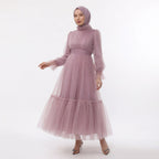 Kadın Lila Hayal Tül Büzgü Detaylı Tesettür Abiye Elbise 98658