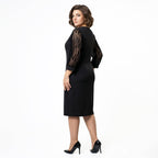 Siyah renkli göğüs ve kolları zebra desenli flok tül detaylı kadın büyük beden abiye elbise