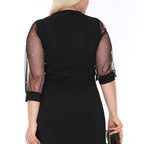 Siyah renkli kolları incili transparan tül detaylı kadın büyük beden abiye elbise