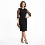 Siyah renkli kolları incili transparan tül detaylı kadın büyük beden abiye elbise