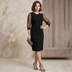 Siyah renkli kolları incili transparan tül detaylı kadın büyük beden abiye elbise