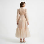 Kadın Hayal Tül Büzgü Detaylı Tesettür Abiye Elbise 98658