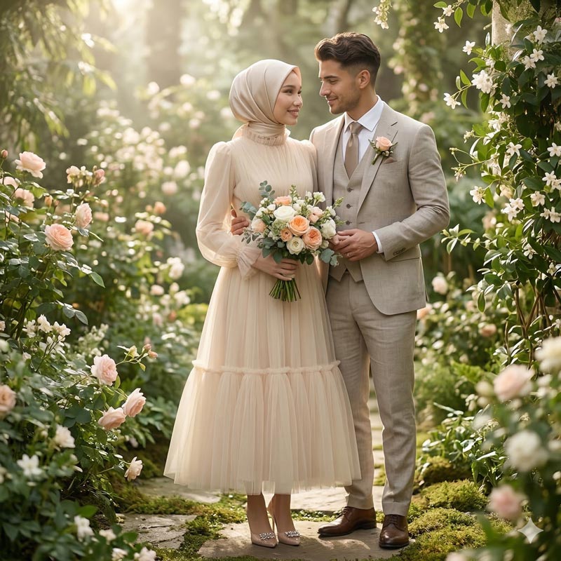 Kadın Hayal Tül Büzgü Detaylı Tesettür Abiye Elbise 98658