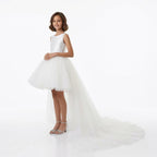 Kız Çocuk Beyaz Önü Kısa Arkası Uzun Kuyruklu Tül Abiye Elbise 24364