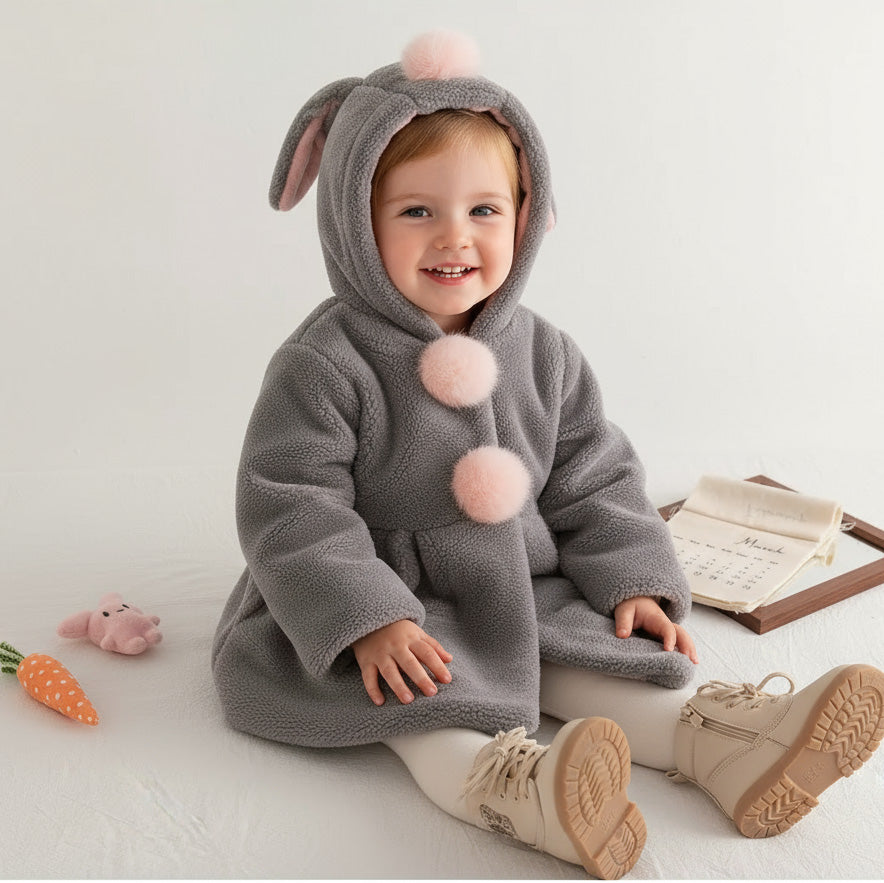 Ponponlu Peluş Kız Bebek Çocuk Montu 20522