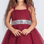 Kız Çocuk Sırtı Gipeli Tütü Etekli Payet Kemerli Uzun Abiye Elbise 74429