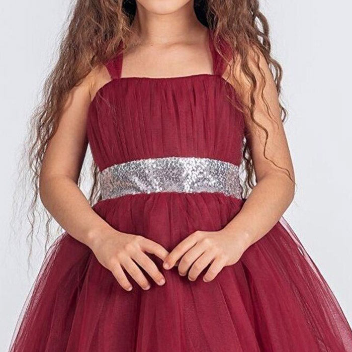 Kız Çocuk Sırtı Gipeli Tütü Etekli Payet Kemerli Uzun Abiye Elbise 74429