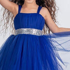 Kız Çocuk Sırtı Gipeli Tütü Etekli Payet Kemerli Uzun Abiye Elbise 74429