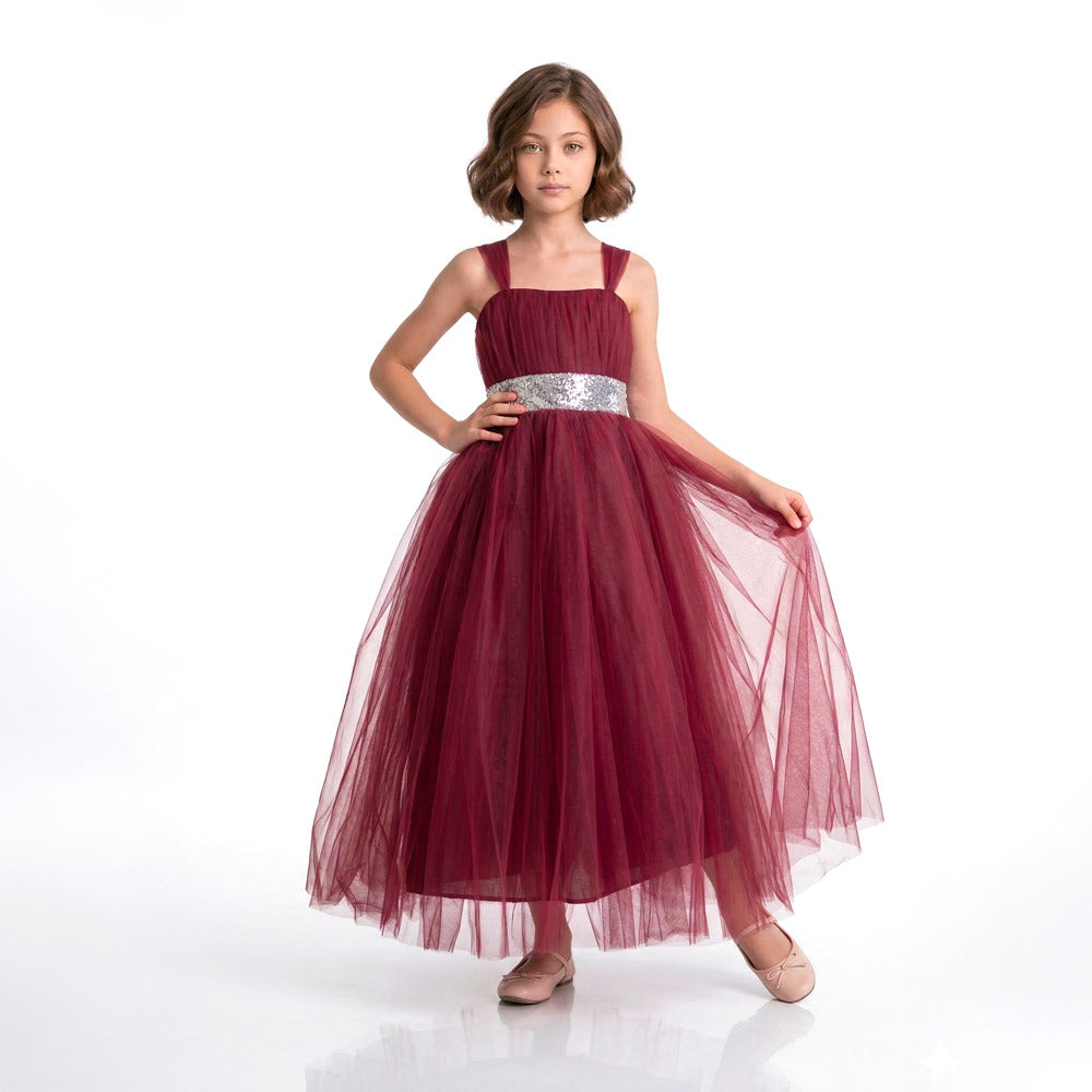 sırtı gipeli payet kemerli kız çocuk tütü abiye elbise