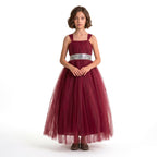 Kız Çocuk Sırtı Gipeli Tütü Etekli Payet Kemerli Uzun Abiye Elbise  74429