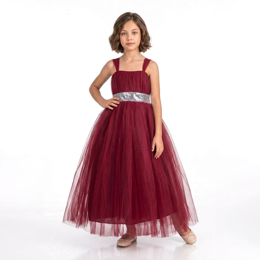 sırtı gipeli payet kemerli kız çocuk tütü abiye elbise