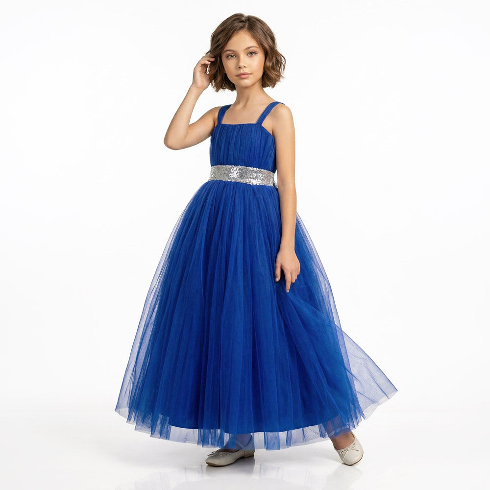 Kız Çocuk Sırtı Gipeli Tütü Etekli Payet Kemerli Uzun Abiye Elbise 74429