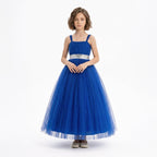 Kız Çocuk  Sırtı Gipeli Tütü Etekli Payet Kemerli Uzun Abiye Elbise