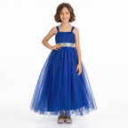 Kız Çocuk  Sırtı Gipeli Tütü Etekli Payet Kemerli Uzun Abiye Elbise