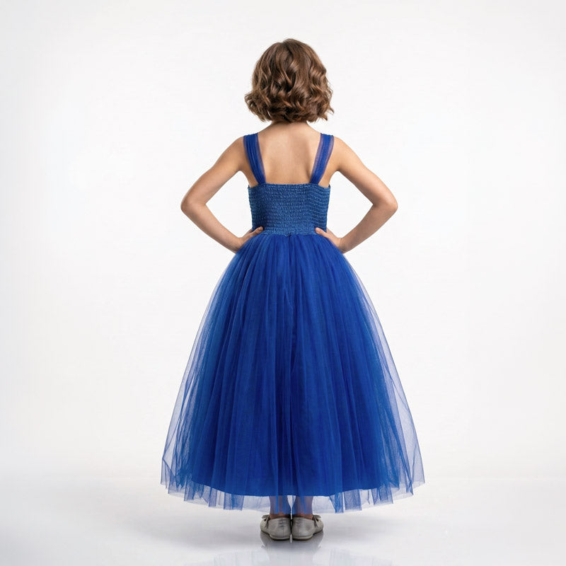 Kız Çocuk  Sırtı Gipeli Tütü Etekli Payet Kemerli Uzun Abiye Elbise