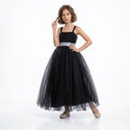 Kız Çocuk Sırtı Gipeli Tütü Etekli Payet Kemerli Uzun Abiye Elbise 74429