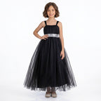 Kız Çocuk Sırtı Gipeli Tütü Etekli Payet Kemerli Uzun Abiye Elbise 74429