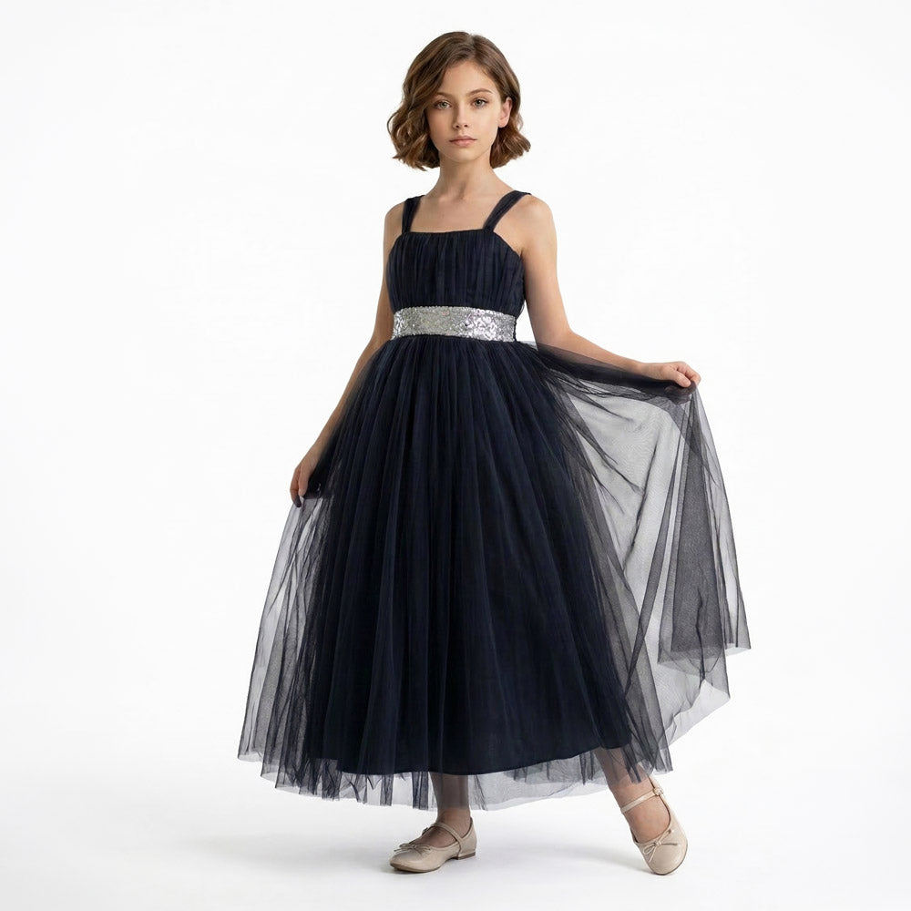 Kız Çocuk Sırtı Gipeli Tütü Etekli Payet Kemerli Uzun Abiye Elbise  74429