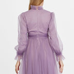 Kadın Mor Menekşe Hayal Tül Büzgü Detaylı Tesettür Abiye Elbise 98658