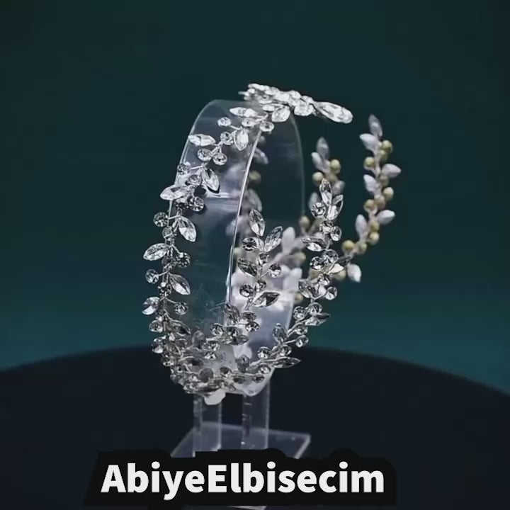 Gelin Saç Aksesuarları - Nikah & Nişan İçin Kristal Taşlı Alın Bandı 96656
