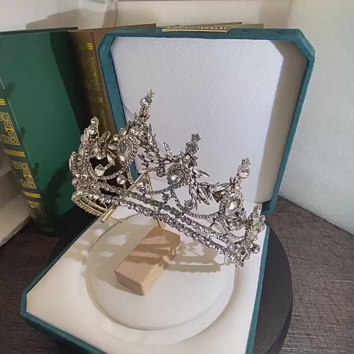 Kraliyet Esintili Bronz Gold Gelinlik Tac Modelleri - Barok Kristal Nişan Tacı 97109