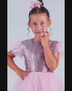 Kız Çocuk Gümüş Pul İşlemeli Kabarık Tüllü Abiye Elbise 43408