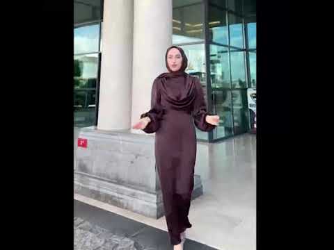 Kadın Degaje Yaka Kemerli Saten Tesettür Abiye 33502