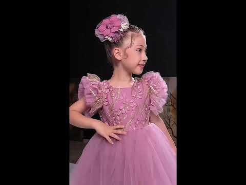 Kız Çocuk Yaprak Nakışlı ve Kabarık Tüllü Prenses Abiye Elbise 77446