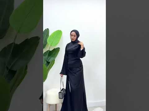 Kadın İspanyol Kol ve Yandan Kuyruklu Saten Tesettür Abiye Elbise 01639