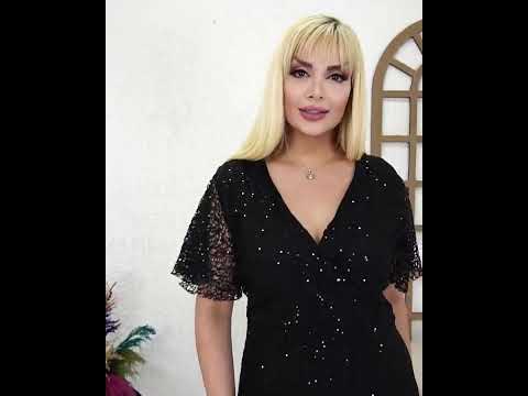 Kadın Siyah Kruvaze Yaka Payetli Büyük Beden Maxi Abiye Elbise 64920