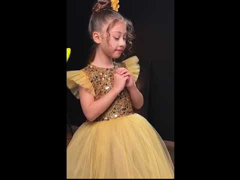 Kırmızı Pul İşlemeli ve Tüllü Kız Çocuk Abiye Elbise 77078