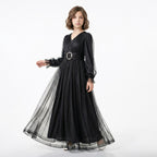 Kız Çocuk Siyah Uzun Kollu Saten Tesettür Abiye Elbise 39130