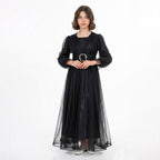 Kız Çocuk Siyah Uzun Kollu Saten Tesettür Abiye Elbise 39130