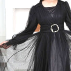 Kız Çocuk Siyah Uzun Kollu Saten Tesettür Abiye Elbise 39130